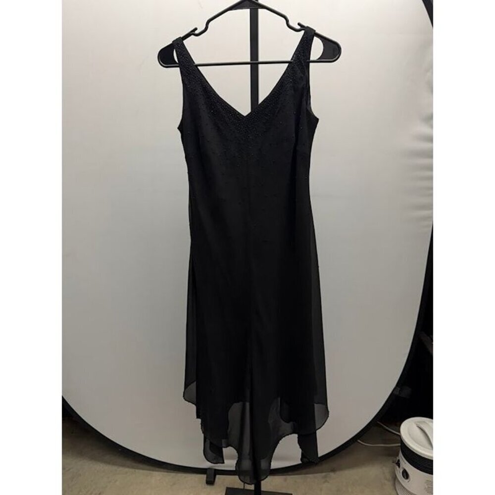 Evan-Picone Vintage Black Beaded V-Neck Fairytale Midi Dress